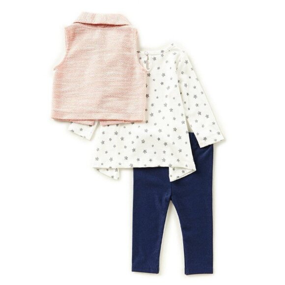 Starting Out 3PC Pink Glitter Vest, White Star Shirt, Mock Denim Leggings, NWT!! - Picture 2 of 6